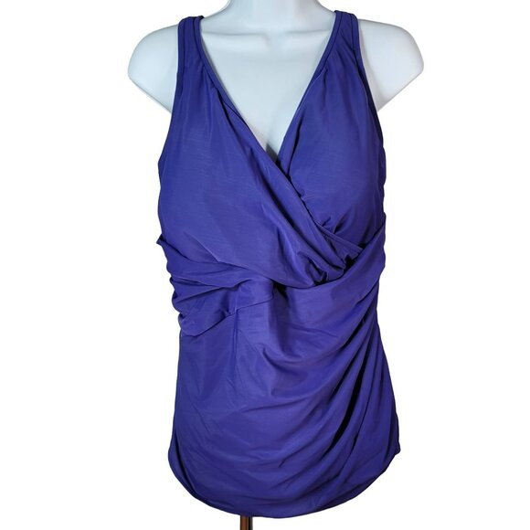 Lands' End Skirted Swimsuit Purple 24W V Neck No Wire Wrap One Piece Slimming - Picture 1 of 8